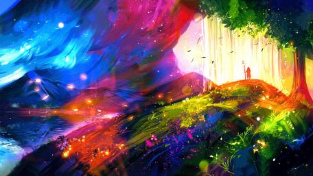 Vibrant Journey Through a Magical Realm wallpaper