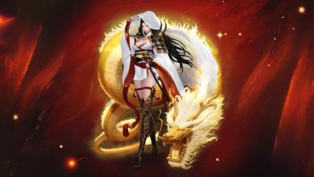 Epic Samurai Woman and Dragon in 4K wallpaper