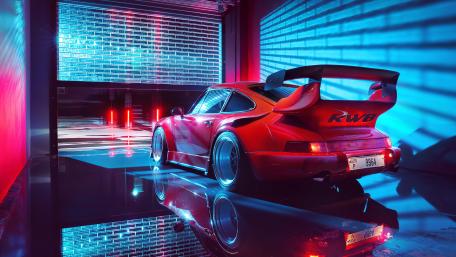 Red Porsche 911 RWB in Neon Glow wallpaper