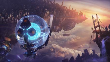 Epic Floating Island in a Futuristic World wallpaper