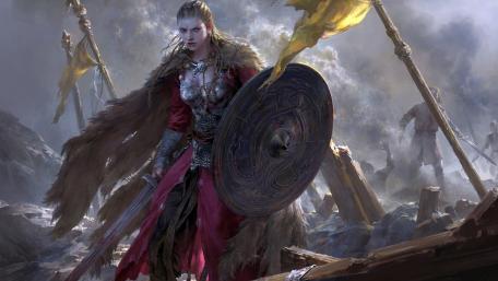 Fierce Warrior in a Fantasy Realm wallpaper