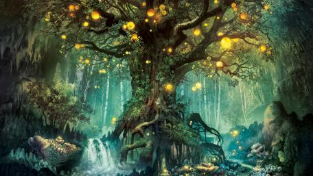 Enchanted Luminescent Tree in Mystical Forest wallpaper
