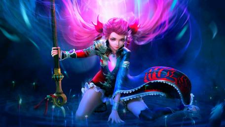 Vibrant Warrior in a Mystical Realm wallpaper