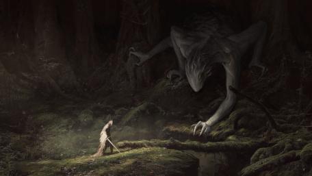 A Monster's Approach in a Dark Forest wallpaper