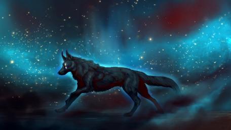 Mystical Night Wolf in Fantasy World wallpaper