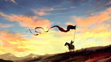 Epic Knight in a Vibrant Fantasy Landscape wallpaper