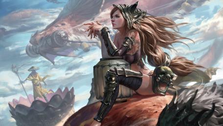 Warrior Woman and Dragon wallpaper