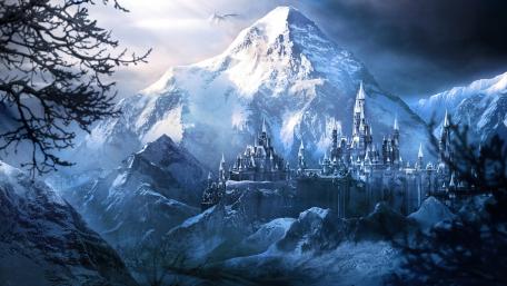 Majestic Winter Castle in a Fantasy Realm wallpaper