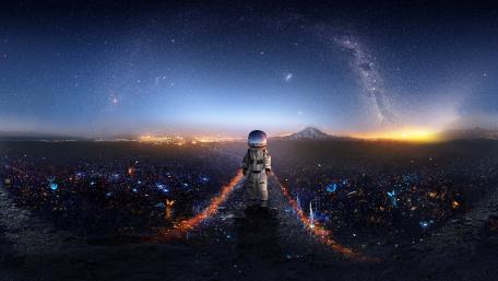 Cosmic Journey Through a Surreal Landscape wallpaper