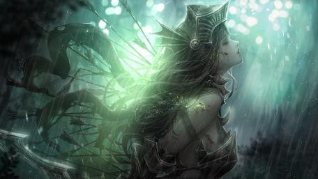 Ethereal Warrior in Enchanted Woods wallpaper