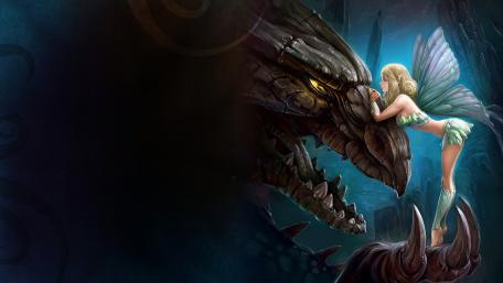 Enchanted Encounter between Fairy and Dragon wallpaper