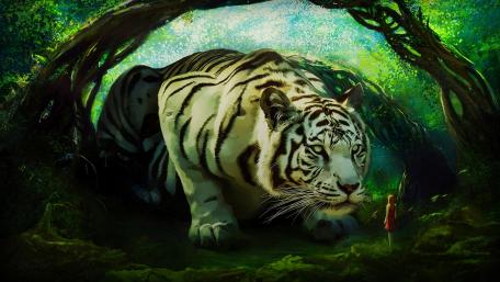 Majestic White Tiger in Enchanted Forest wallpaper