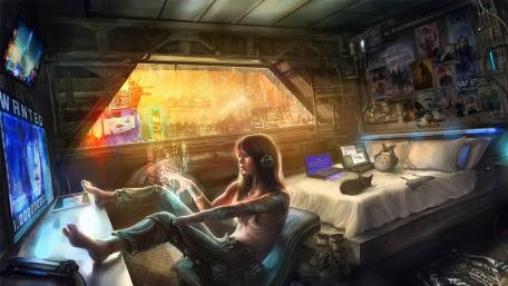 Cyberpunk bedroom wallpaper