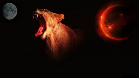 Majestic Lion's Roar Under Cosmic Skies wallpaper