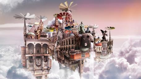 Ethereal Steampunk Floating Cityscape wallpaper