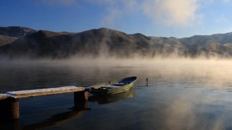 Misty Morning Serenity on the Lake wallpaper