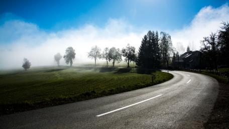 Whispers of Mist on a Rural Roadway wallpaper