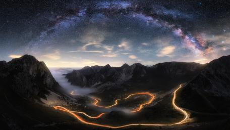 Majestic Milky Way Over Serpentine Road wallpaper
