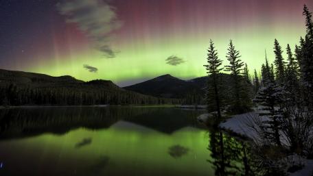 Enchanting Aurora Over Tranquil Lake wallpaper