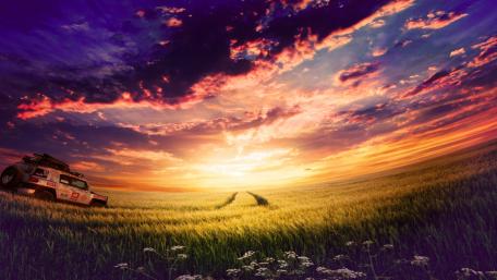Vibrant Adventure Under a Purple Sky wallpaper