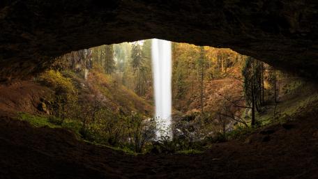 Majestic Waterfall in a Hidden Cave Viewpoint wallpaper