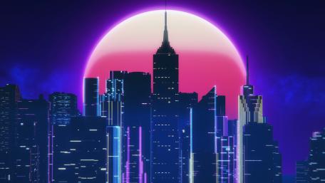 Neon pink moon New York wallpaper