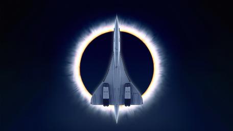 Aircraft Eclipse Over Cosmic Horizon wallpaper