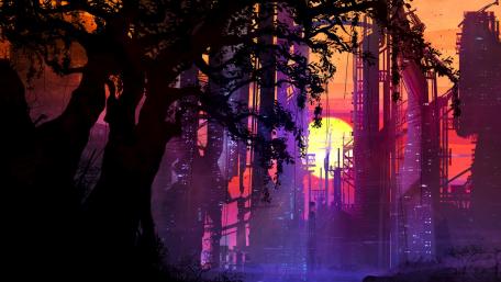 Futuristic City Sunset wallpaper