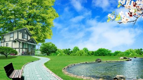 Tranquil Spring Lakeside Retreat wallpaper