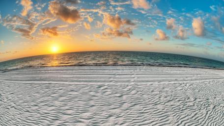 Fisheye Tranquility at the Sandy Shore wallpaper