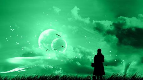 Mysterious Green Whirlwind in a Futuristic World wallpaper