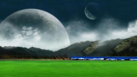 Futuristic Landscape Beneath Two Moons wallpaper