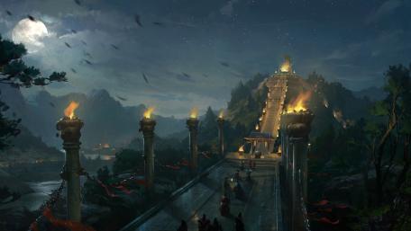 Mystical Temple at Moonlit Dusk wallpaper
