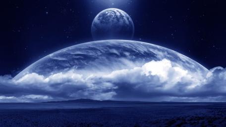 Futuristic Night Sky Over Two Planets wallpaper