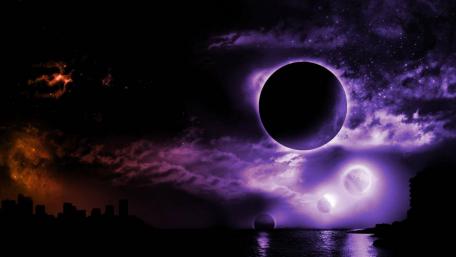Mystic Moons Over Futuristic Horizon wallpaper