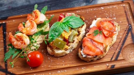 Delicious Gourmet Sandwiches with Seafood Delight wallpaper