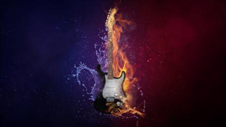 Guitar of Elements in a Fiery Fantasy World wallpaper