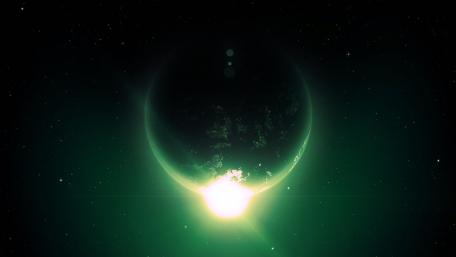 Celestial Radiance Earth in a Green Glow wallpaper