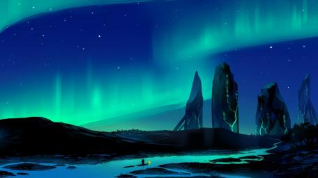 Ethereal River Under Aurora Lights wallpaper