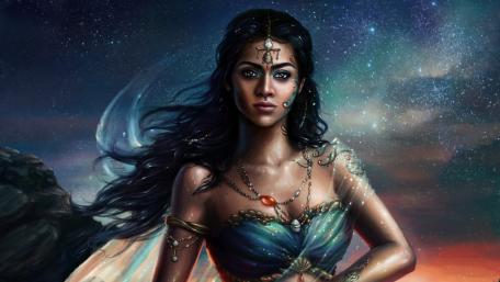 Warrior Princess Under Starry Night wallpaper