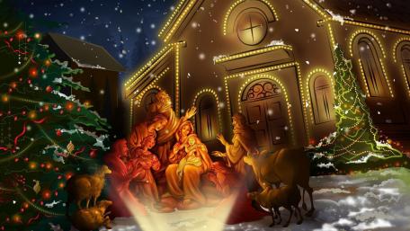 Joyful Christmas Nativity Scene wallpaper