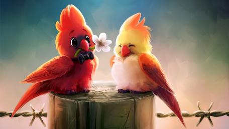 Parrot Pair Sharing A Tender Moment wallpaper