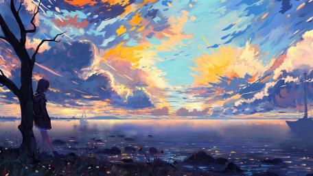 Serene Dusk Anime Vista wallpaper