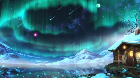 Aurora Fantasy Over Winter Cottage wallpaper