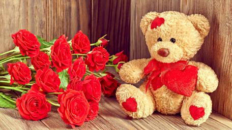 Valentine's Day Teddy Bear and Roses wallpaper
