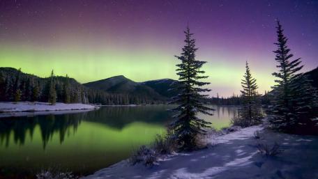 Majestic Borealis Over Serene Lake Landscape wallpaper