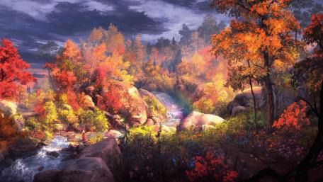 Fall landscape painting art wallpaper
