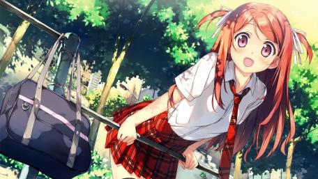 Charming Anime Schoolgirl in Vibrant Setting wallpaper