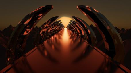 Sunset Tunnel Reflection: Digital 3D Art wallpaper