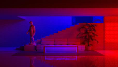 Neon Fantasy Room with Eros Statue wallpaper